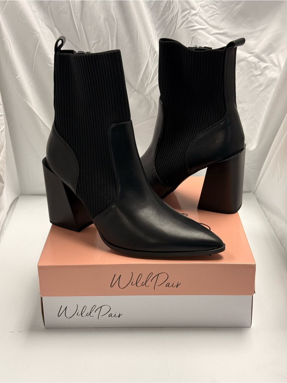 Trinity Black Pointed Toe Block Heel Ankle Boots